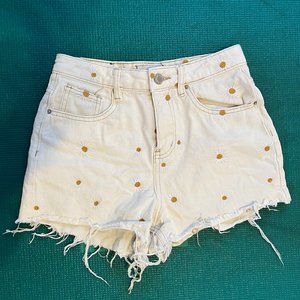 KHAKI & BLUE High Rise Floral Embroidered Denim White Frayed Shorts - Size 3/26